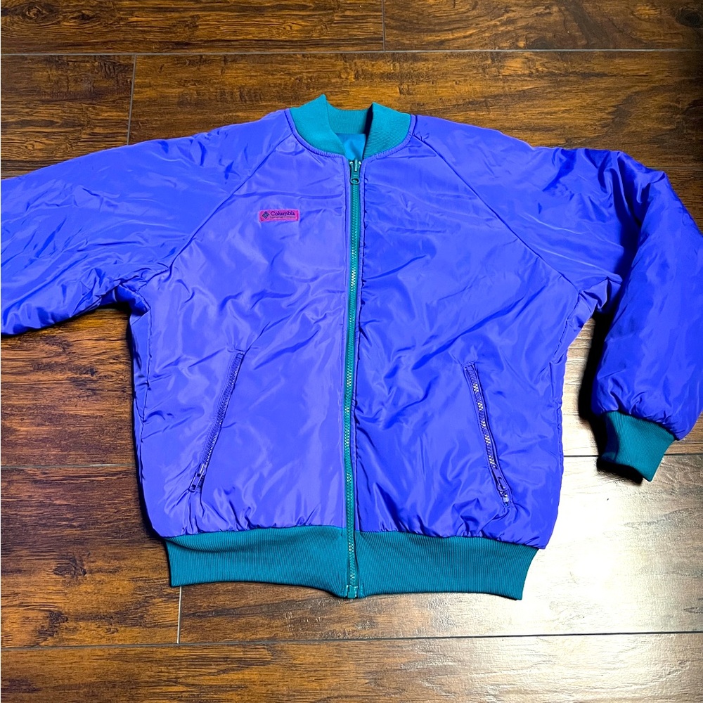 Vintage Columbia Reversible Puffer Ski Jacket Women Size Small Teal/Purple